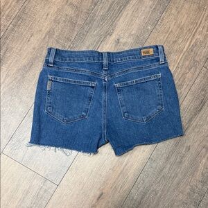 PAIGE Medium Blue Denim Cutoff Shorts with Raw Hem
